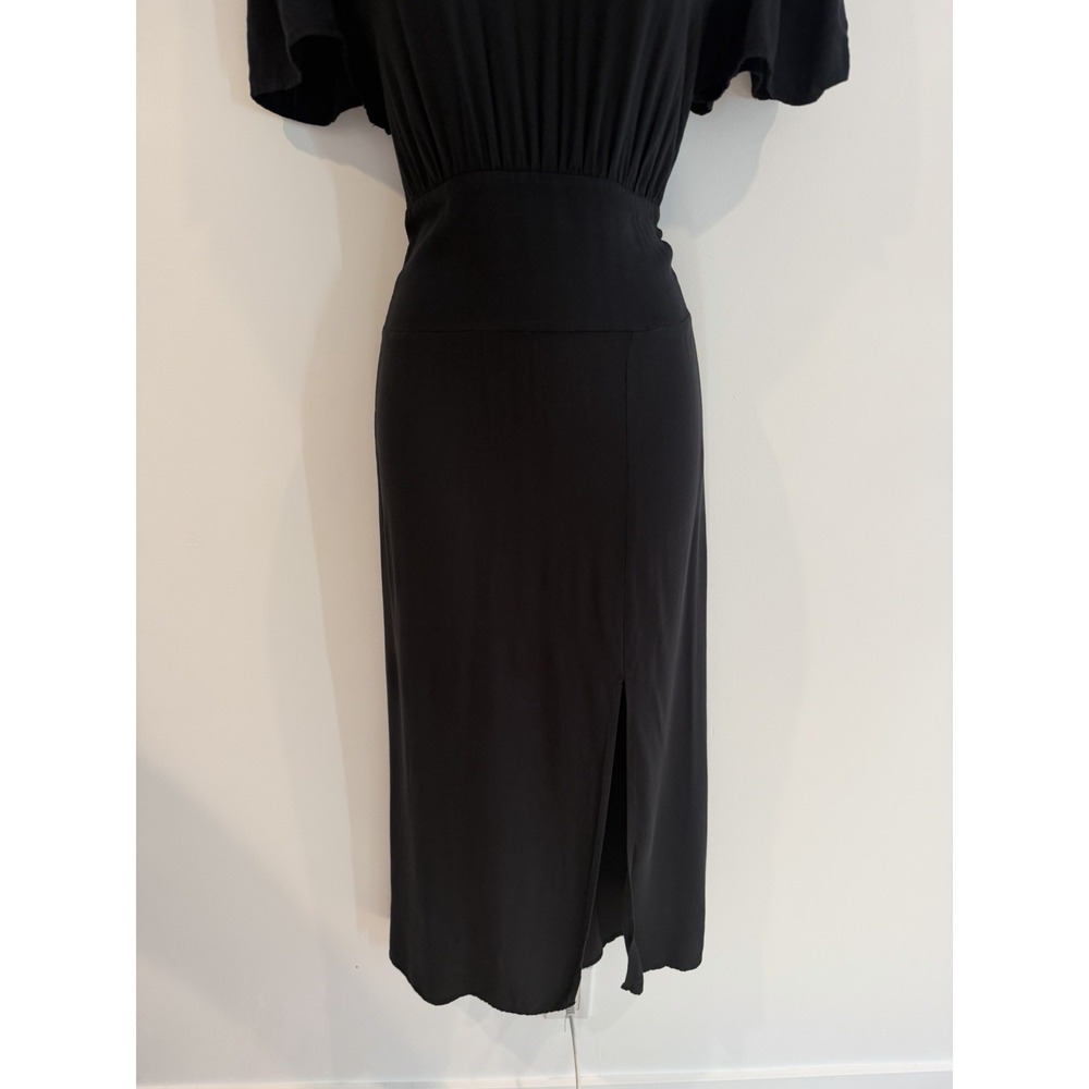 AFRM Jamie Midi Dress Lg Black Empire Waist Puff Sleeve Open Back Classic Retro - Picture 9 of 11